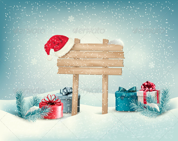 Christmas Winter Background with Presents Christmas Winter Background with Presents