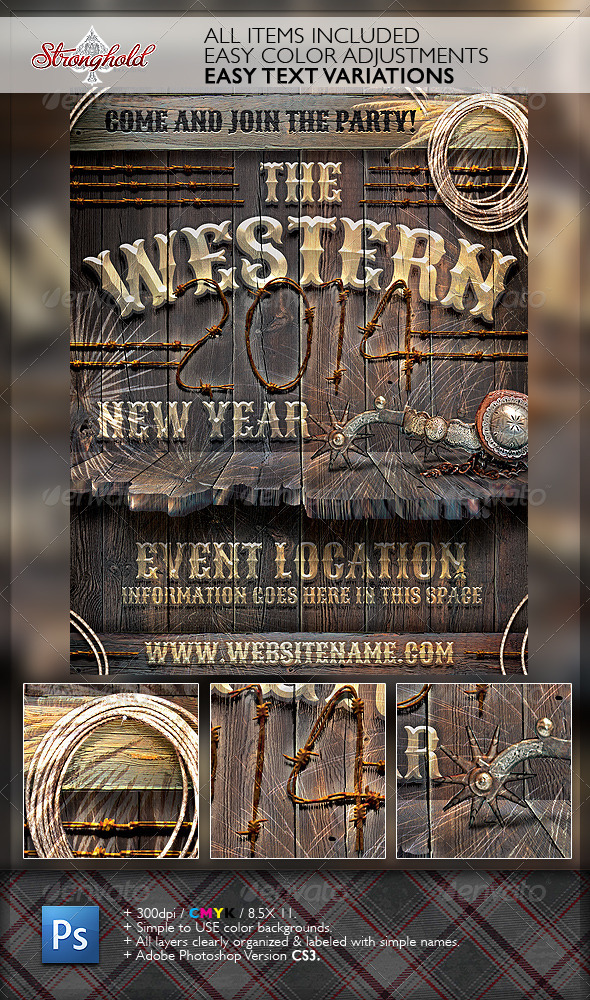 New Year Western Wood Flyer Template | GraphicRiver