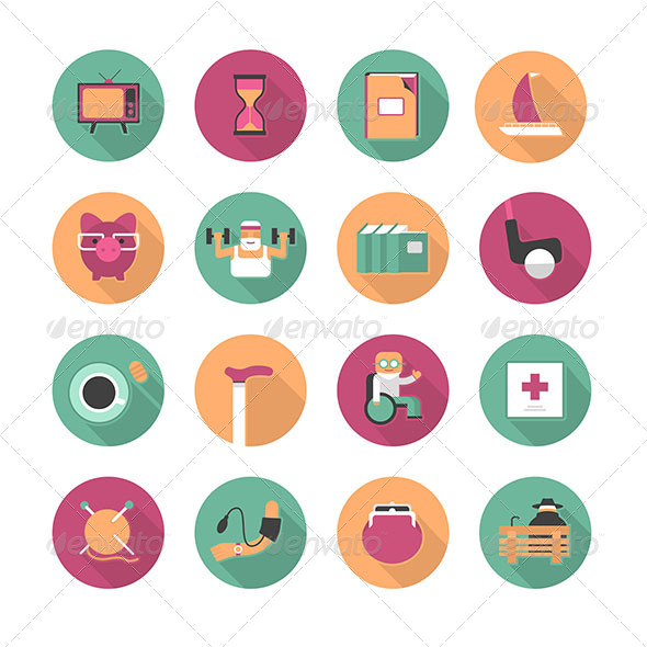 Flat Icons Of Life After Retirement Flat Icons Of Life After Retirement