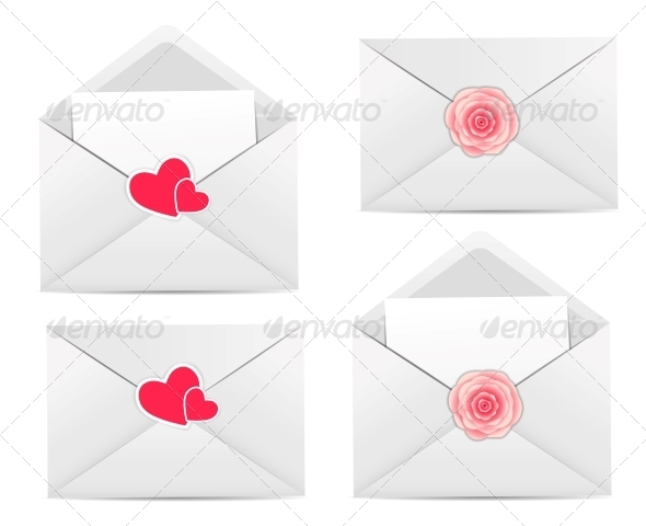 Valentine`s Day Card with Envelope, Heart and Rose