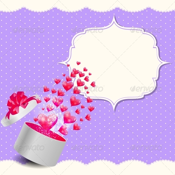 Valentines Day Card with Gift Box and Heart Shaped