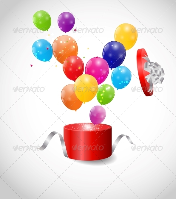Color Glossy Balloons in Gift Box Background Color Glossy Balloons in Gift Box Background