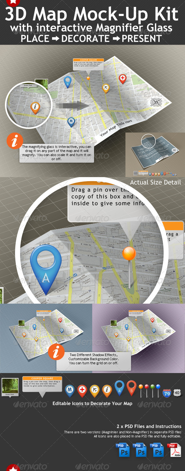 3d mockup map with Glass Map  Kit Magnifying Miscellaneous  Mock Up 3D