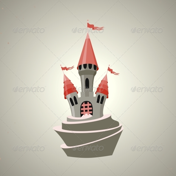 Cartoon Fortified Castle with Flags