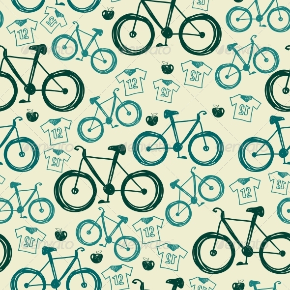 Vector Seamless Pattern with Bicycles