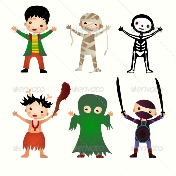 Illustration of Kids in Halloween Costumes