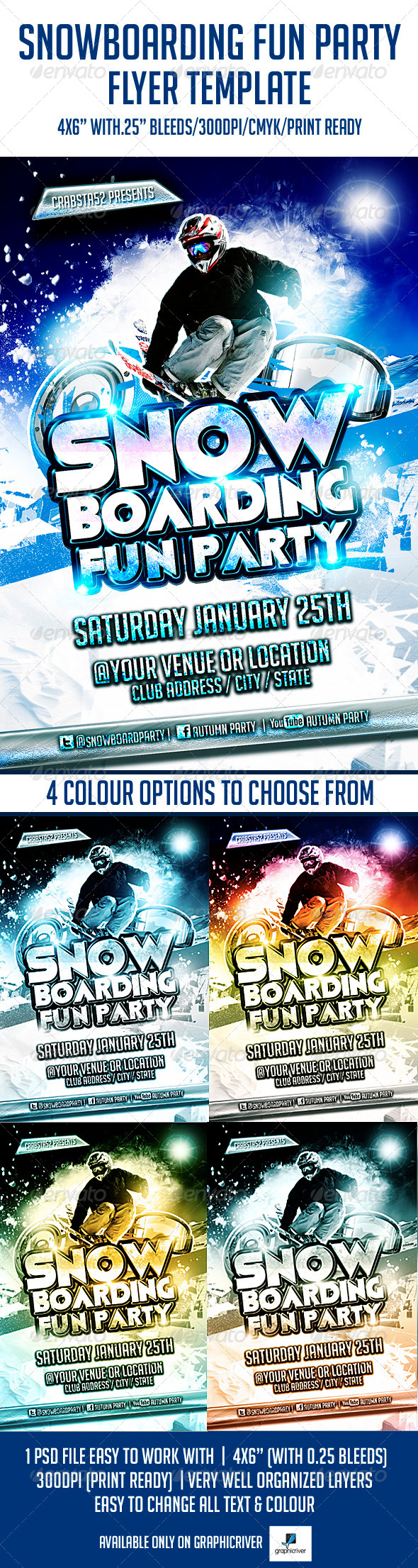 Snowboarding Fun Party Flyer Template Snowboarding Fun Party Flyer Template