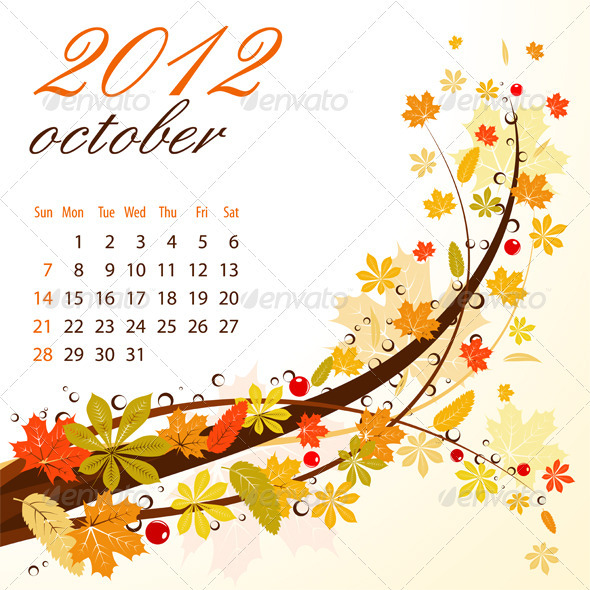 Calendar for 2012 October Calendar for 2012 October