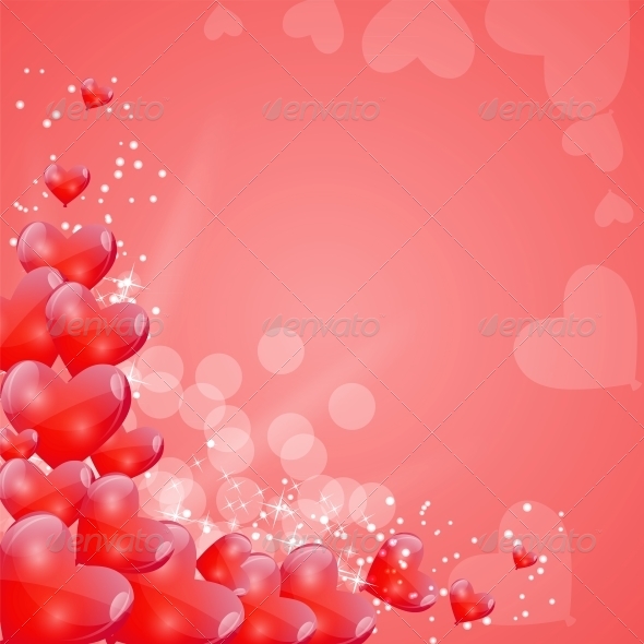 Valentines Day Card with Heart Shaped Balloons