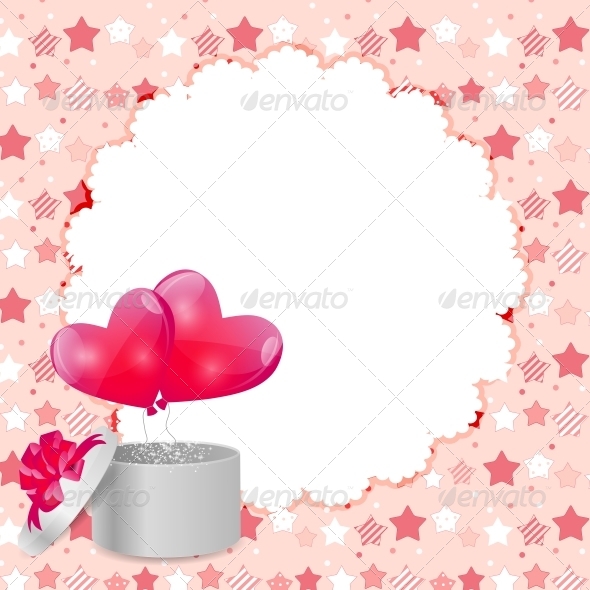 Valentines Day Card with Gift Box and Heart Shaped