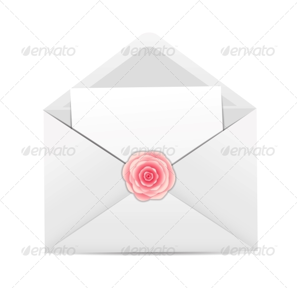 Valentine`s Day Card with Envelope and Rose Flower