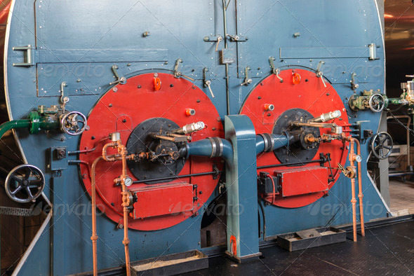 industrial steam boiler with valves
