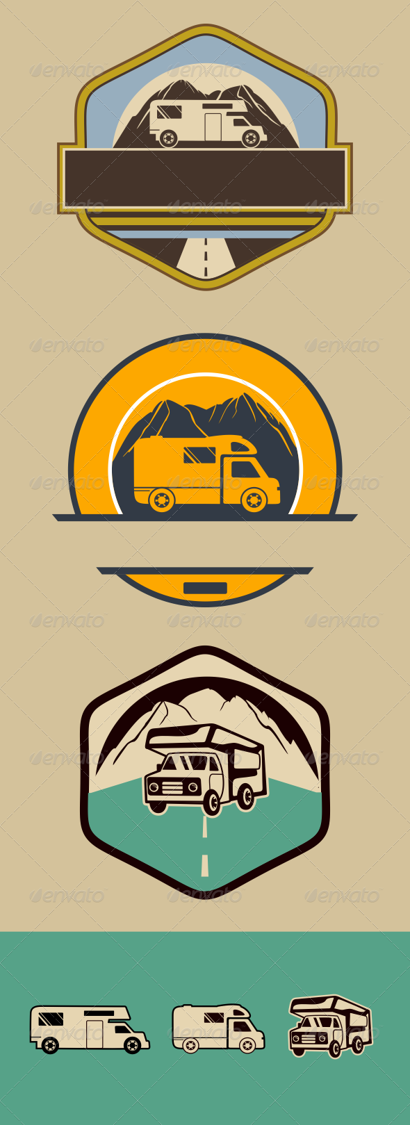 7 Vintage RV Camper Badges | GraphicRiver