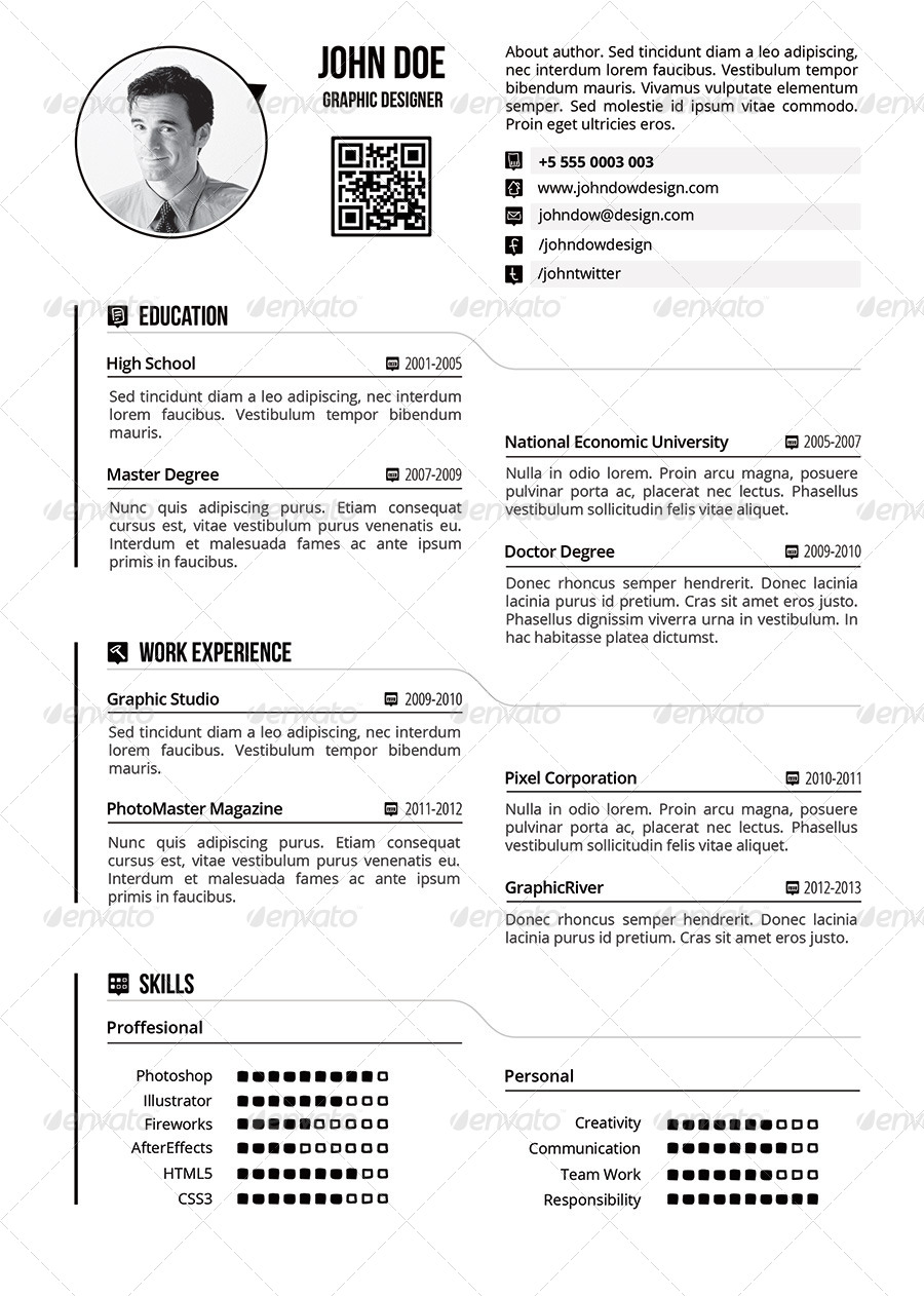 simple one page resume    cv by delimiter