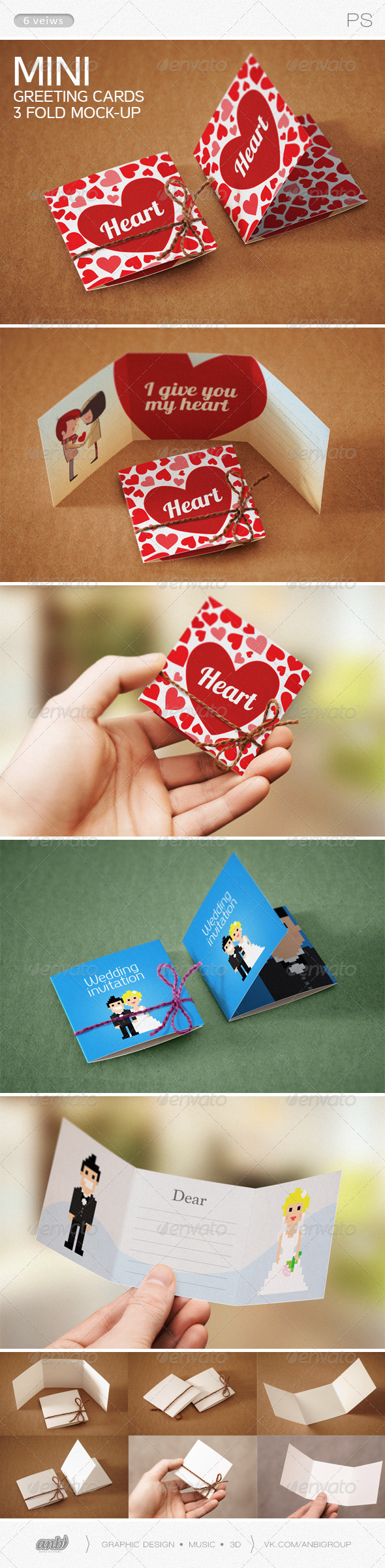 Mini Greeting Cards 3 fold Mock-up Mini Greeting Cards 3 fold Mock-up