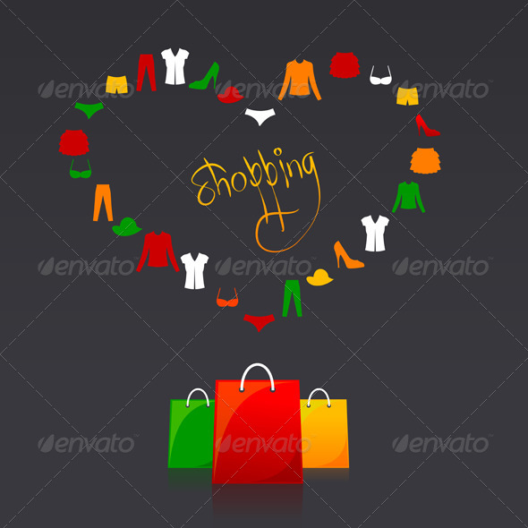 Shopping Bags and Clothes Heart Card Shopping Bags and Clothes Heart Card