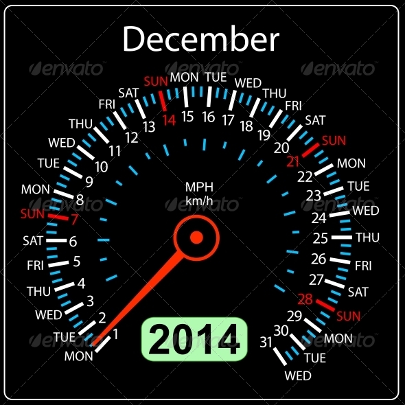 2014 December Calendar Car Speedometer