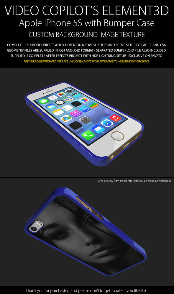 Element3D - iPhone 5S with Image Bumper Case - 3DOcean Item for Sale