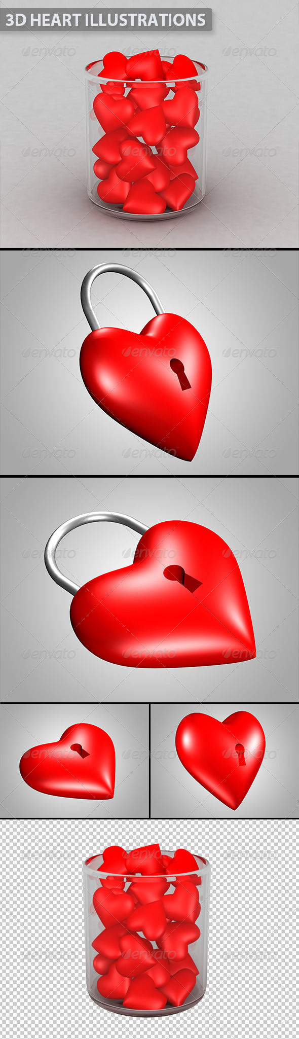 3D Valentine Heart Illustrations