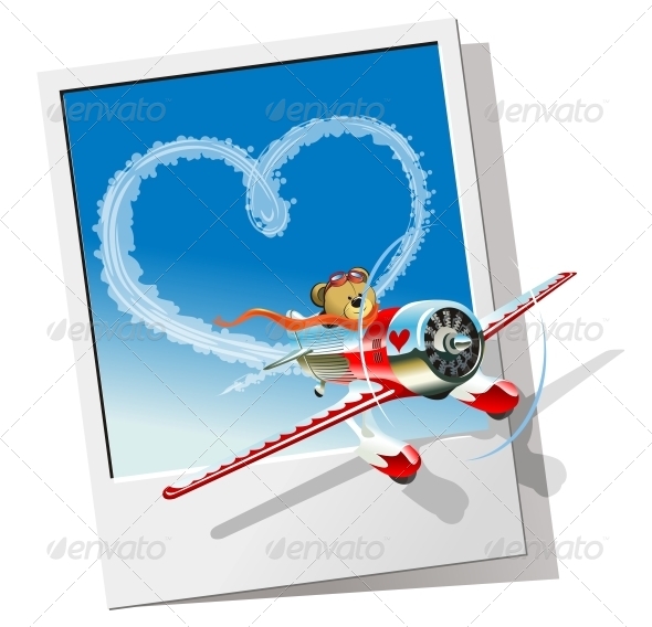 Valentines Card with Cartoon Airplane
