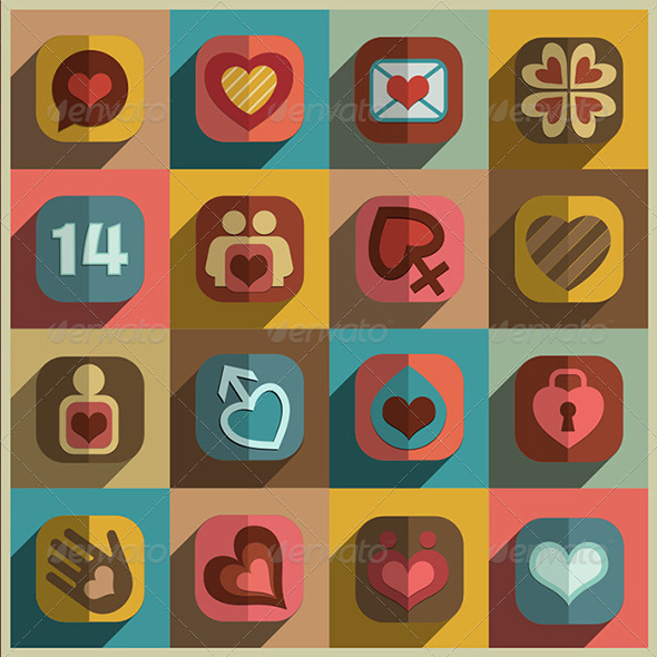 Flat Heart Decorative Icons Set Flat Heart Decorative Icons Set