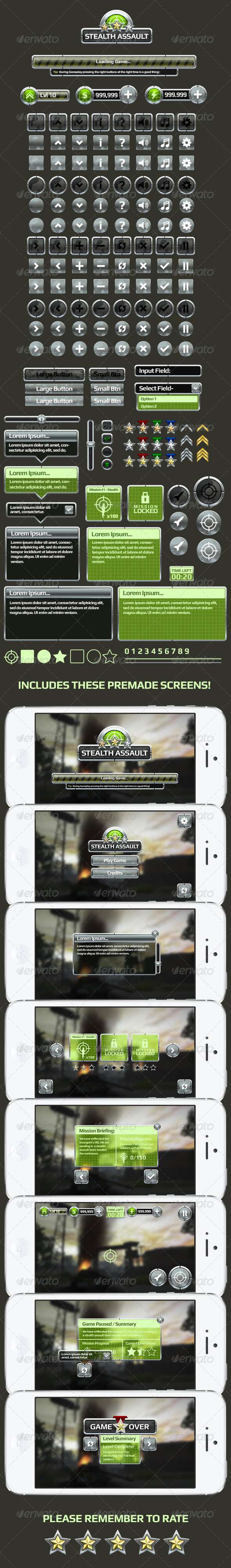Army/War Style Game User Interface (GUI) - Web Elements Vectors
