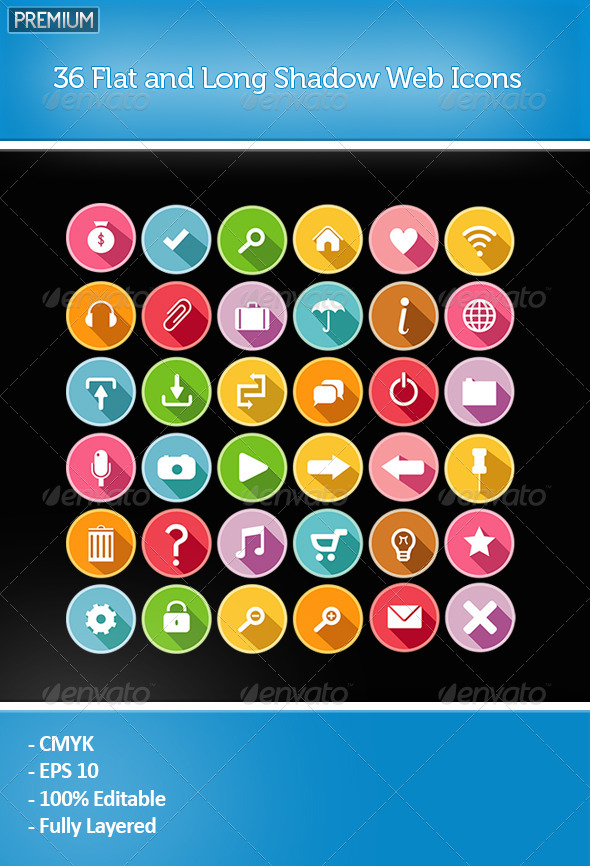36 Flat and Long Shadow Web Icons 36 Flat and Long Shadow Web Icons