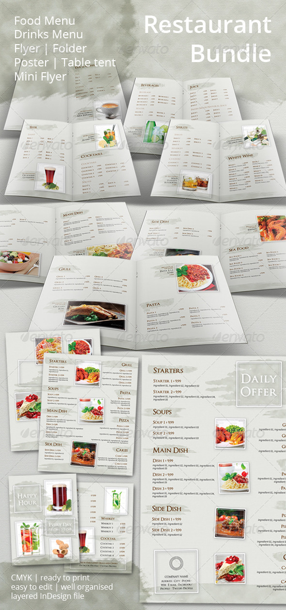 Restaurant Menu and Promotional Set Bundle Food Menus Print Templates