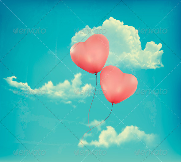 Valentine Heart-Shaped Baloons in a Blue Sky Valentine Heart-Shaped Baloons in a Blue Sky