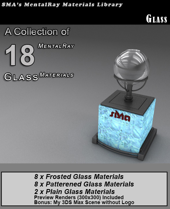 18 Glass Materials (Mental Ray) - 3DOcean Item for Sale