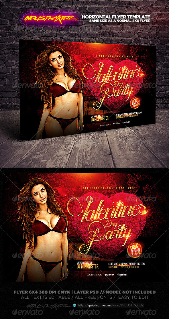 Valentines Party Horizontal Flyer Template