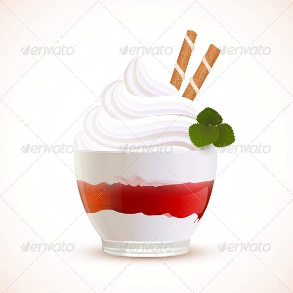 Soft Ice Cream Dessert with Wafers and Jam