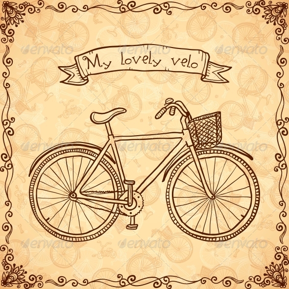 Vintage Bicycle Hand Drawn Card