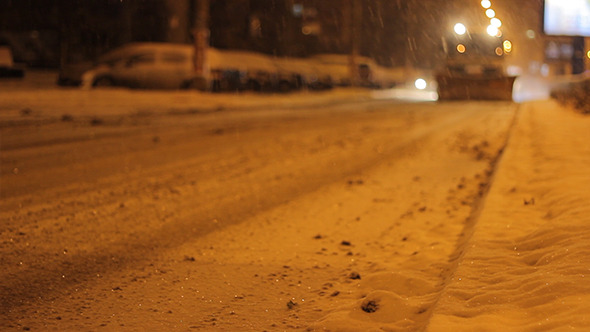Nighttime Snow Plow Truck Nighttime Snow Plow Truck