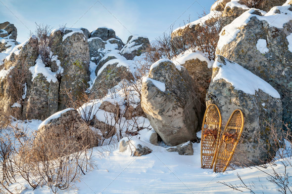 winter landscape with snowshoes