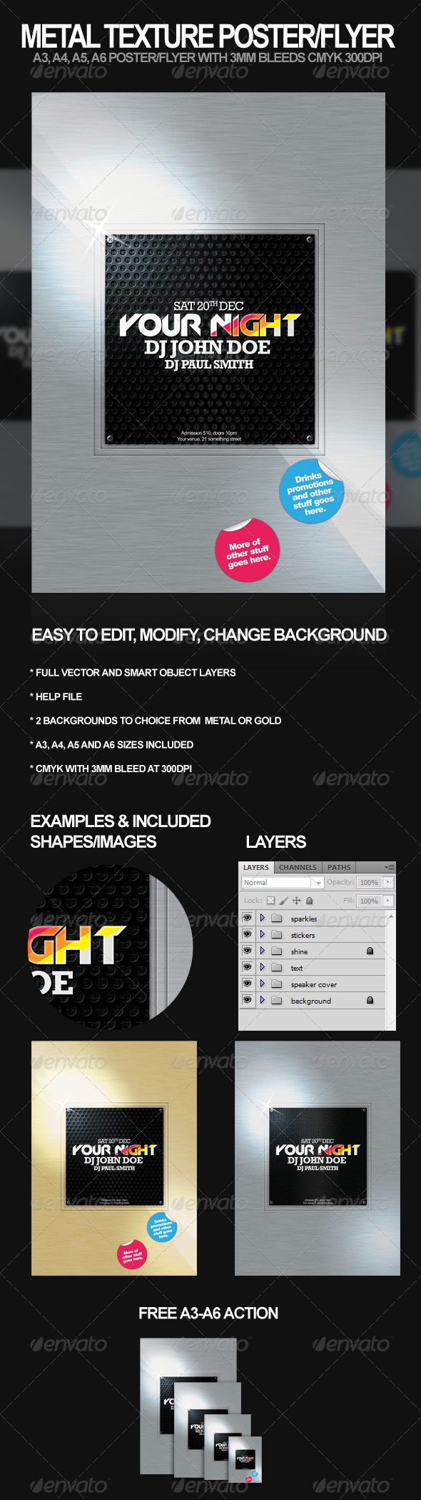 Metal / Gold A3, A4 Poster and A6, A5 Flyer - Clubs & Parties Events