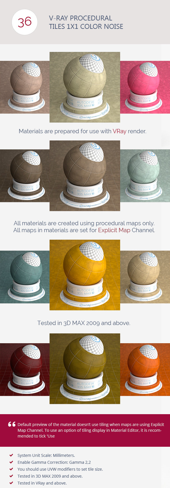 V-Ray Procedural Tiles 1x1 Color Noise - 3DOcean Item for Sale
