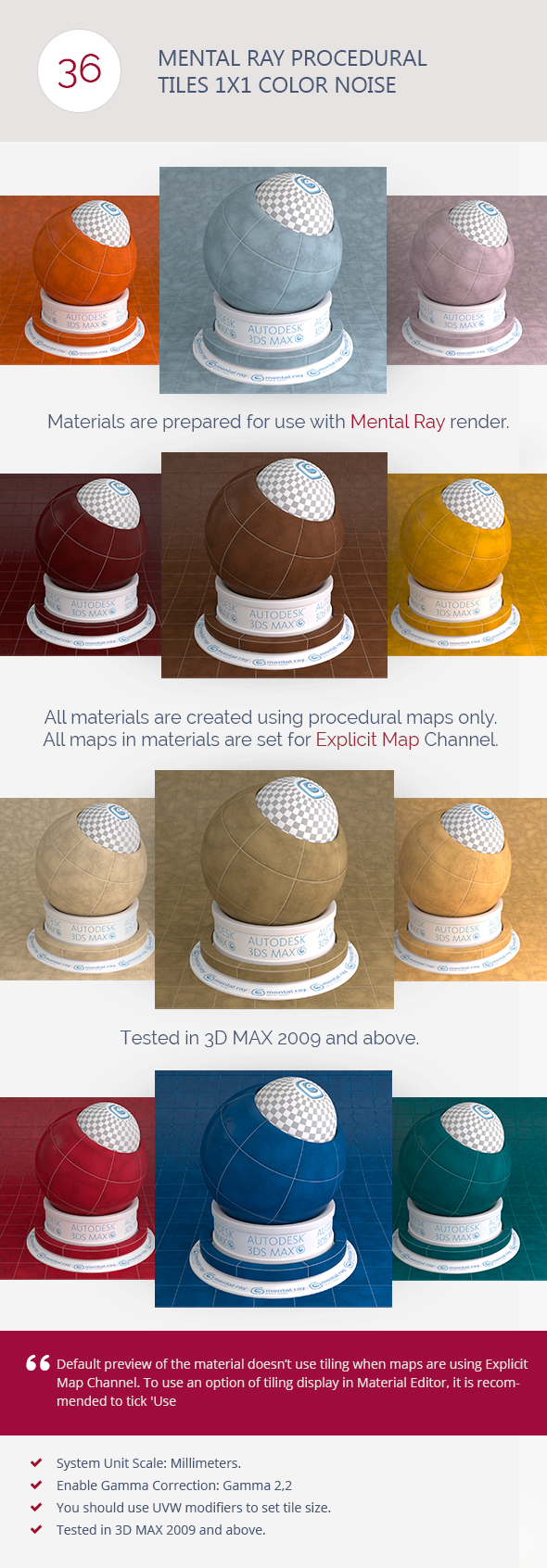 Mental Ray Procedural Tiles 1x1 Color Noise - 3DOcean Item for Sale