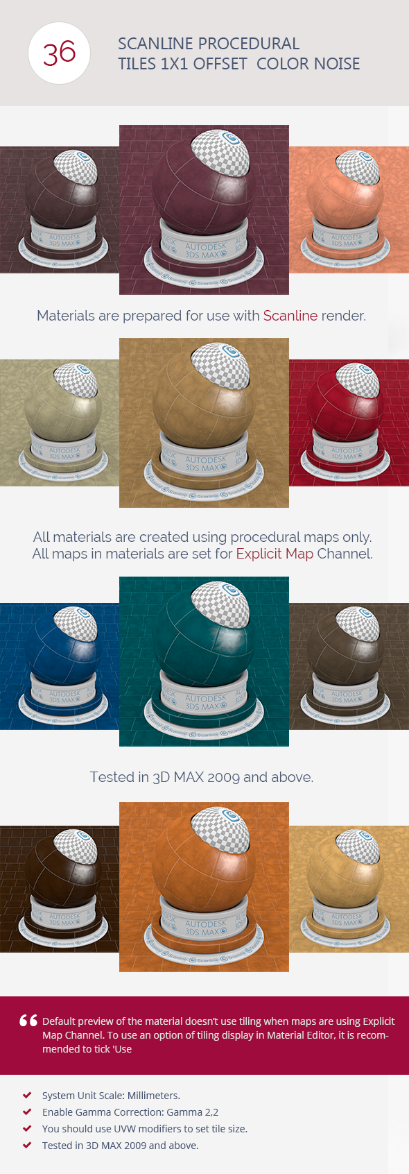 Scanline Procedural Tiles 1x1 Offset Color Noise - 3DOcean Item for Sale