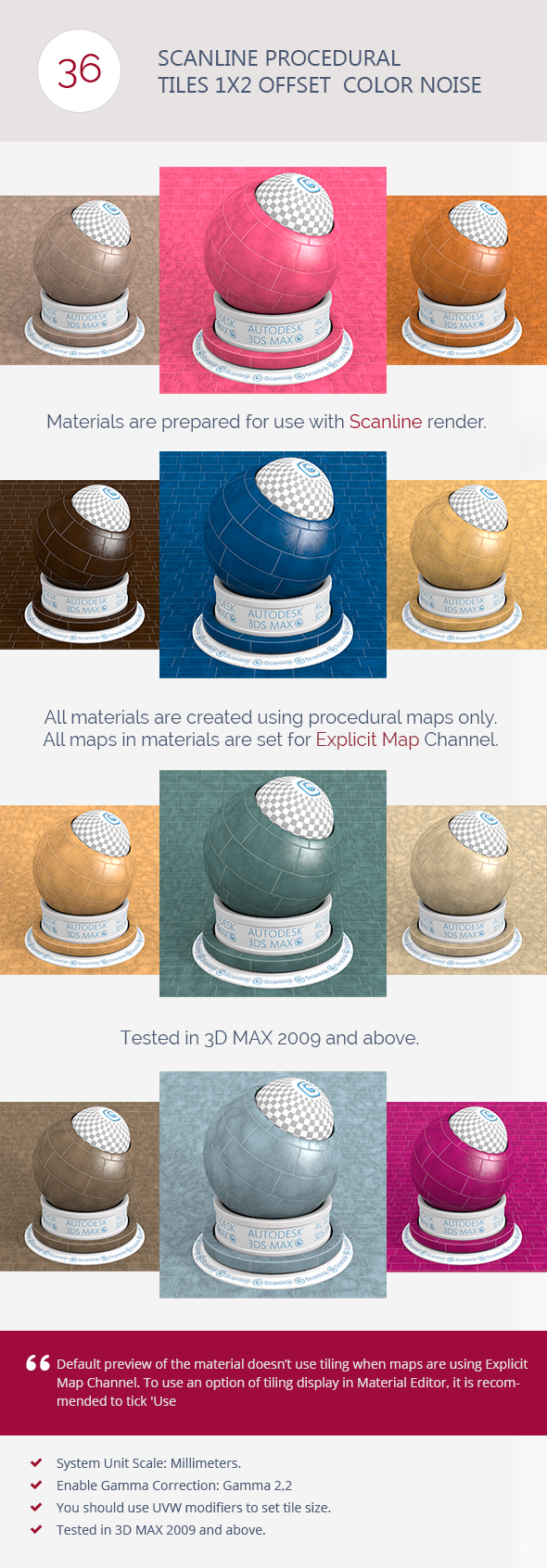 Scanline Procedural Tiles 1x2 Offset Color Noise - 3DOcean Item for Sale