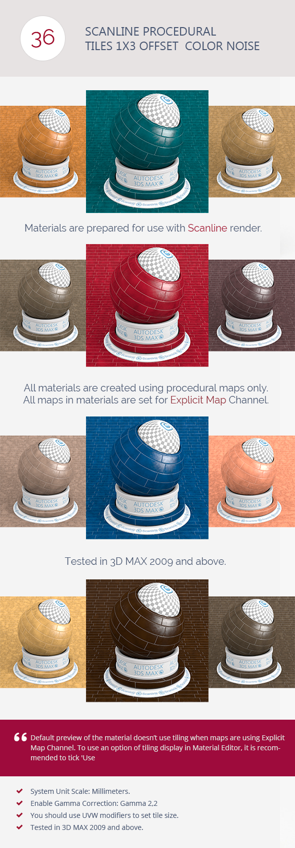 Scanline Procedural Tiles 1x3 Offset Color Noise - 3DOcean Item for Sale
