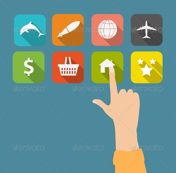 Hand with Flat Icons Hand with Flat Icons