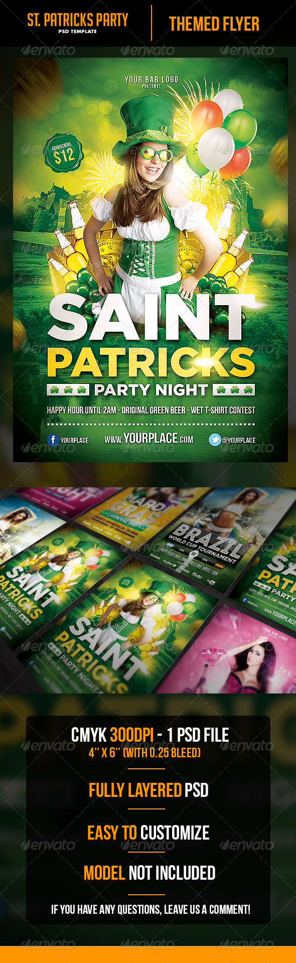 Saint Patricks Party Night Flyer Template - Holidays Events