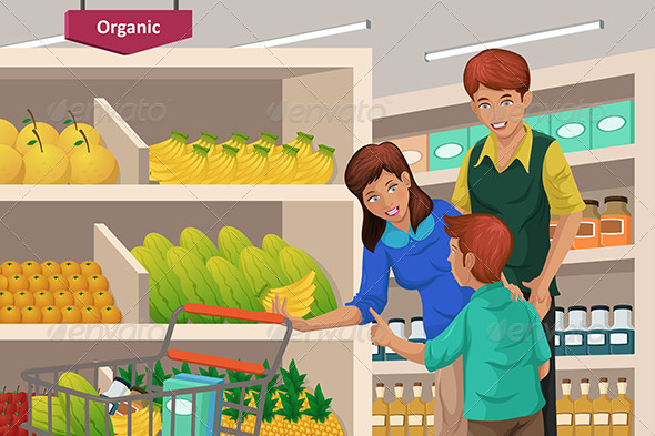 Family Shopping Fruits in a Supermarket