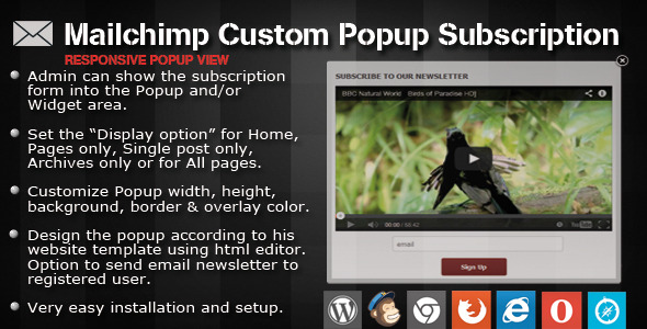Mailchimp Custom Popup Subscription for wordpress - CodeCanyon Item for Sale
