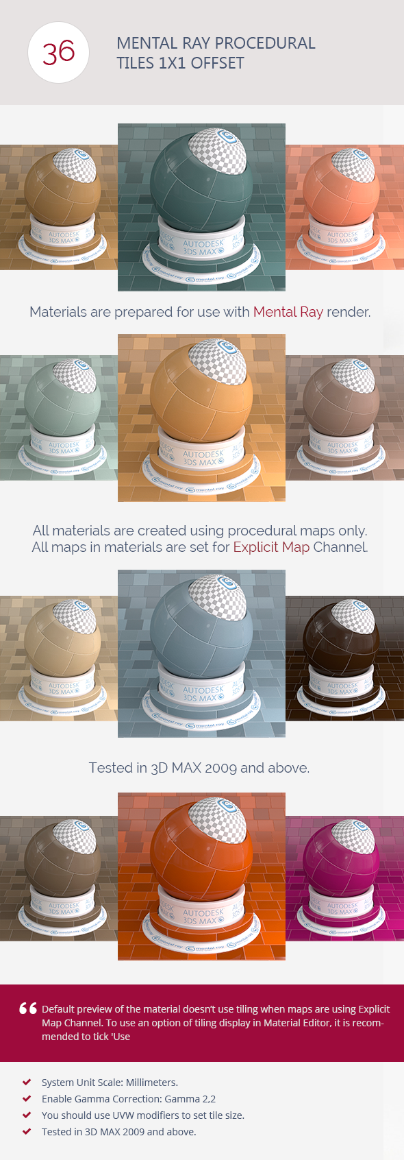 Mental Ray Procedural Tiles 1x1 Offset - 3DOcean Item for Sale