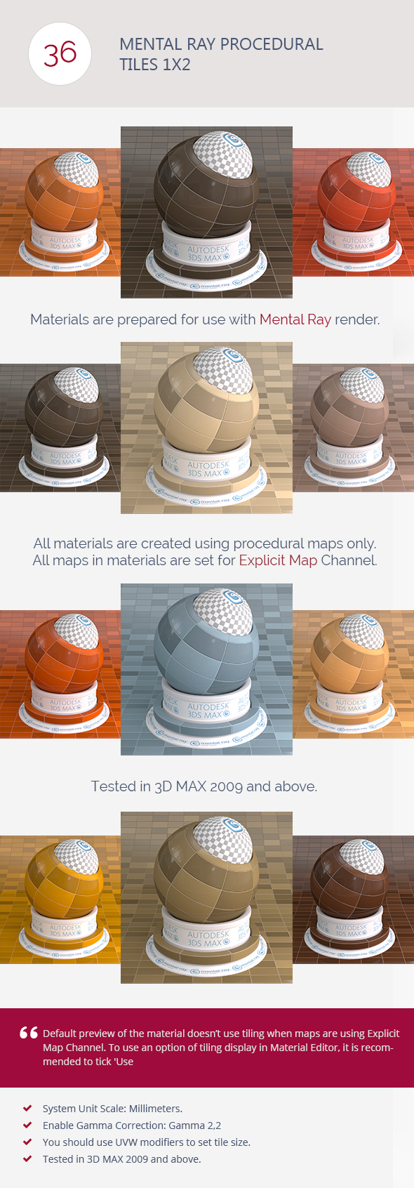 Mental Ray Procedural Tiles 1x2 - 3DOcean Item for Sale