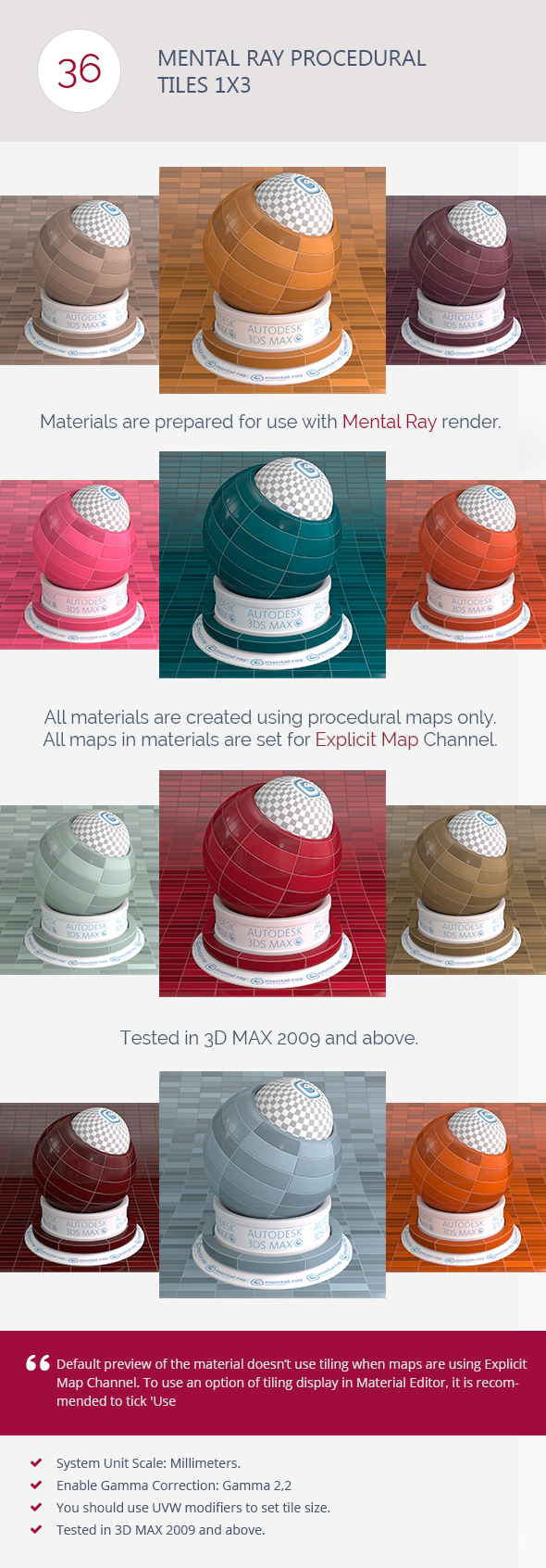 Mental Ray Procedural Tiles 1x3 - 3DOcean Item for Sale