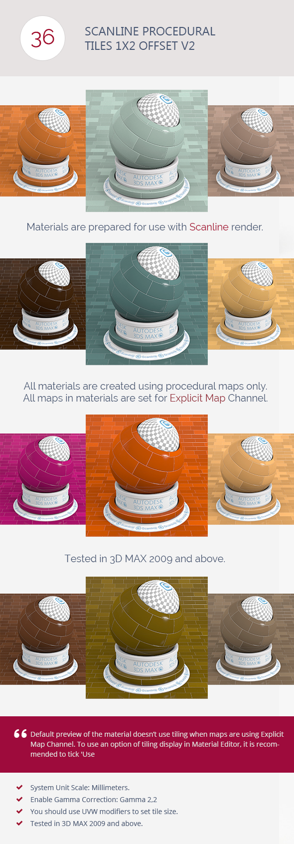 Scanline Procedural Tiles 1x2 Offset V2 - 3DOcean Item for Sale