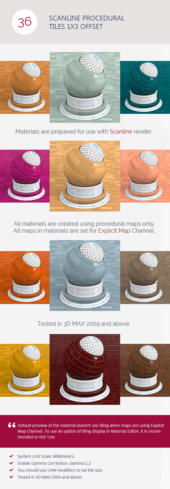 Scanline Procedural Tiles 1x3 Offset - 3DOcean Item for Sale
